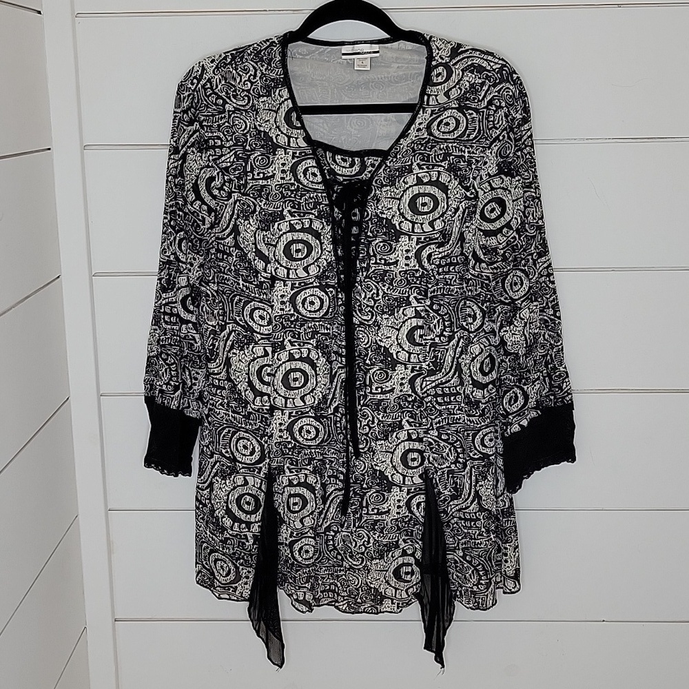 MIRROR IMAGE XL black & white bohemian print long sleeve tunic